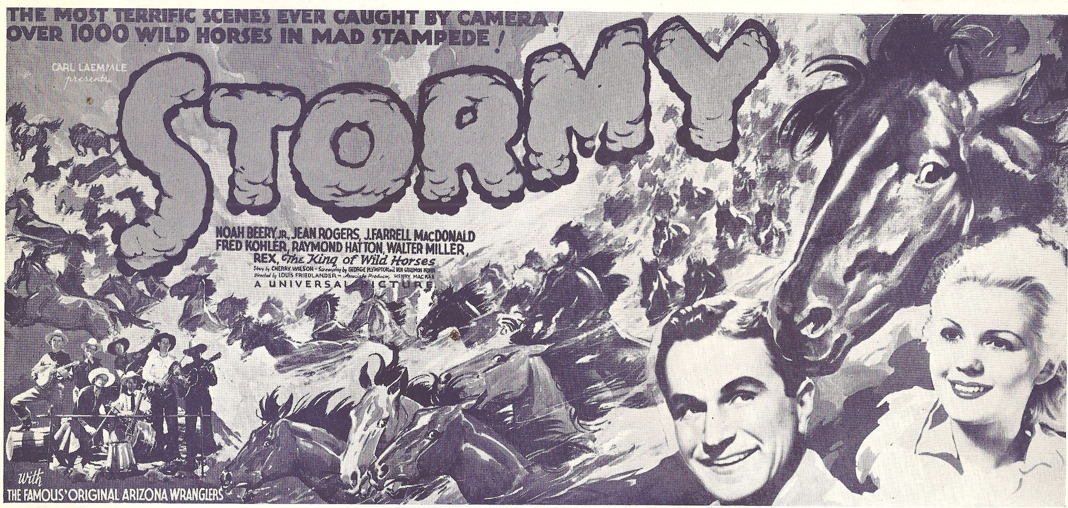 Noah Beery Jr., Chuck Baldra, L.F. Costello, Charles Hunter, John Jackson, Jack Kirk, Johnny Luther, Cactus Mack, Jean Rogers, Cal Short, Glenn Strange, and The Arizona Wranglers in Stormy (1935)