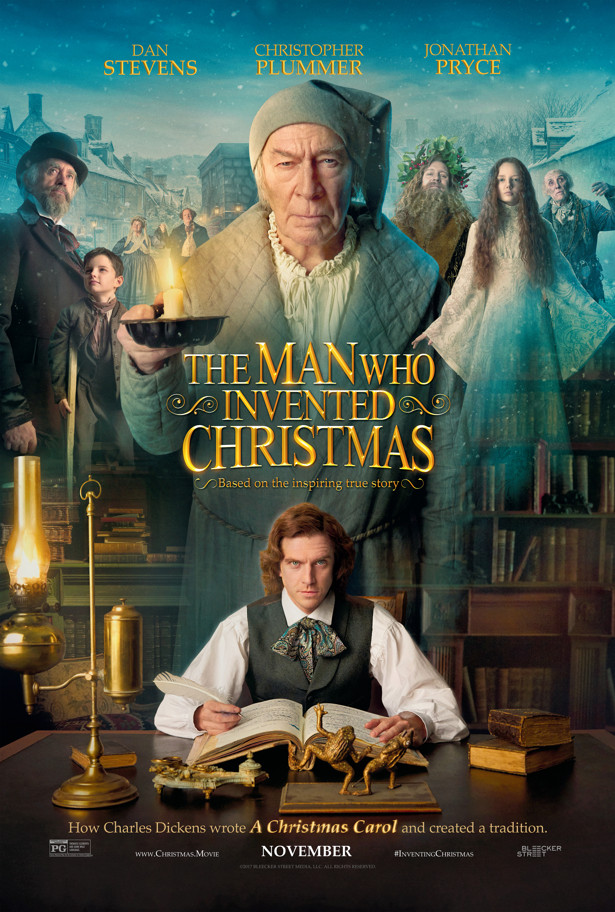 Jonathan Pryce, Christopher Plummer, Donald Sumpter, Dan Stevens, Justin Edwards, Anna Murphy, and Pearse Kearney in The Man Who Invented Christmas (2017)