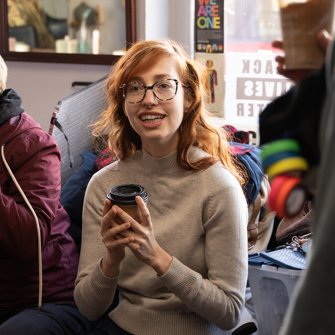 Coffee break on set for "Framing Agnes" feature-length documentary