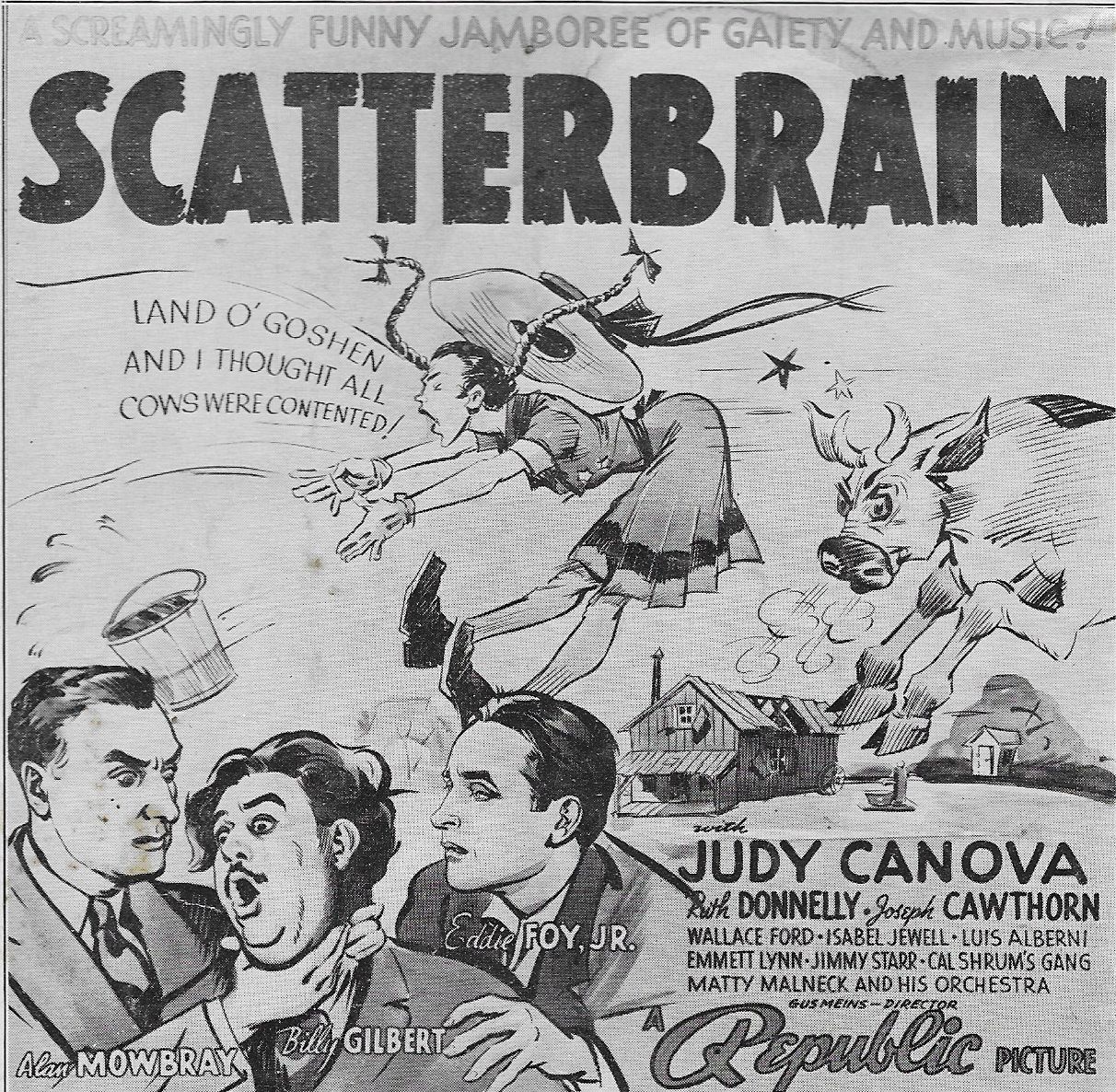 Judy Canova, Eddie Foy Jr., Billy Gilbert, and Alan Mowbray in Scatterbrain (1940)