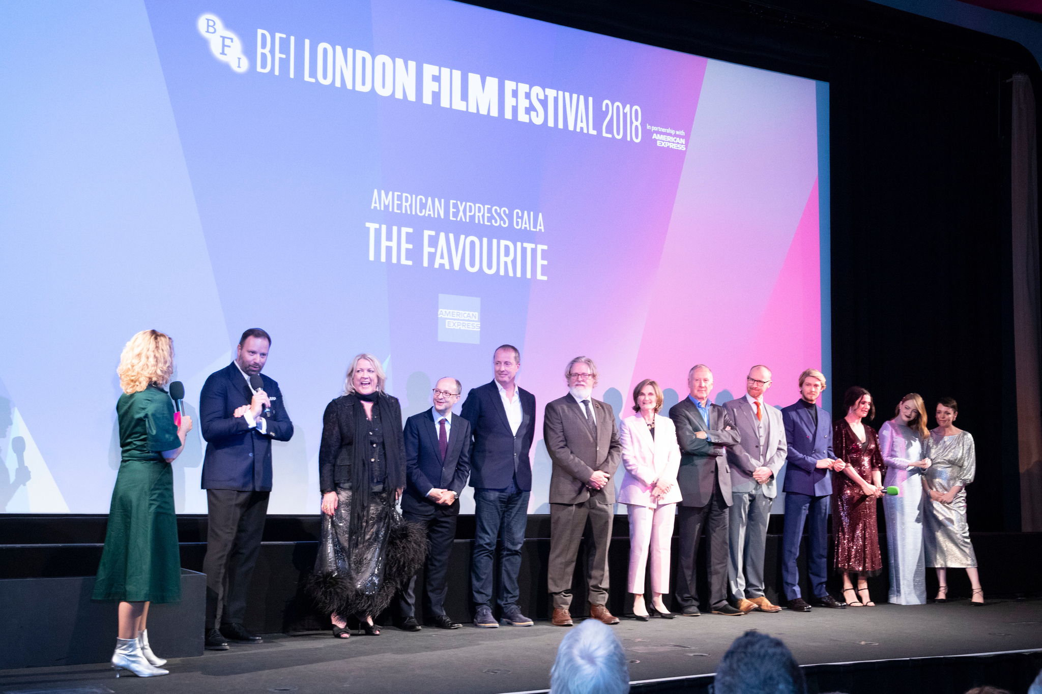 Rachel Weisz, Ceci Dempsey, Mark Gatiss, Ed Guiney, Yorgos Lanthimos, James Smith, Andrew Lowe, Tony McNamara, Emma Stone, Olivia Colman, Joe Alwyn, and Deborah Davis at an event for The Favourite (2018)