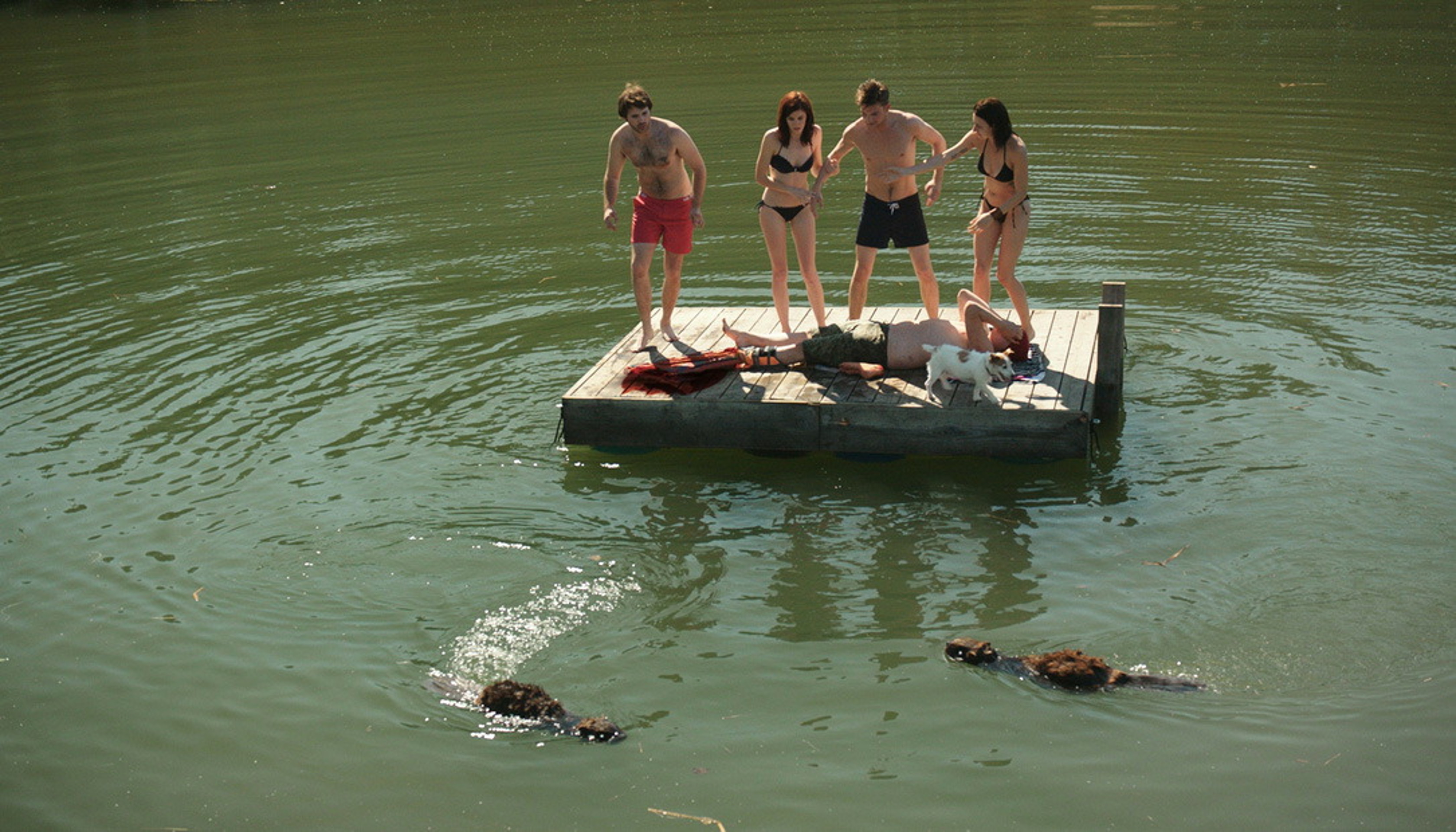 Rachel Melvin, Jake Weary, Cortney Palm, Hutch Dano, and Peter Gilroy in Zombeavers (2014)