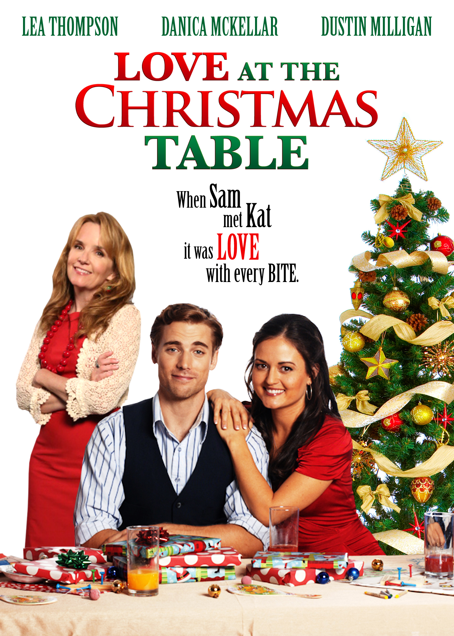 Lea Thompson, Danica McKellar, and Dustin Milligan in Love at the Christmas Table (2012)