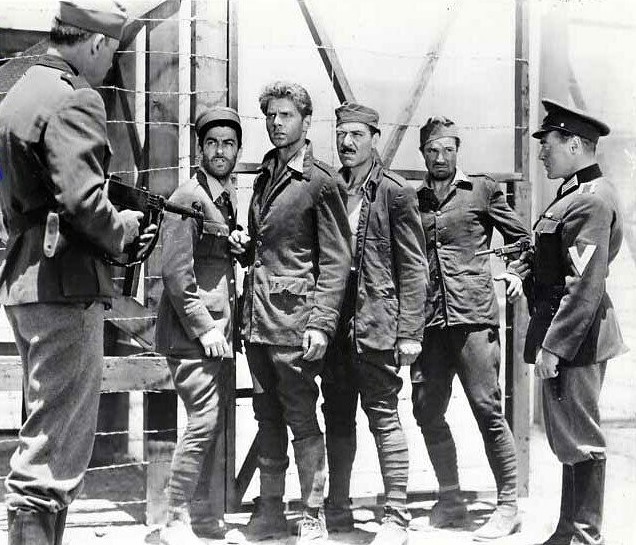 Gene Kelly, Peter Lorre, Jean-Pierre Aumont, Joseph Calleia, and Richard Whorf in The Cross of Lorraine (1943)