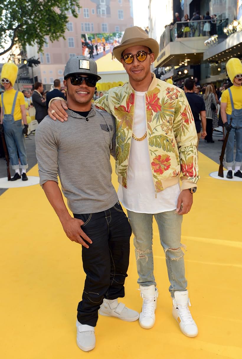 Lewis Hamilton and Nicolas Hamilton at an event for Minions (2015)