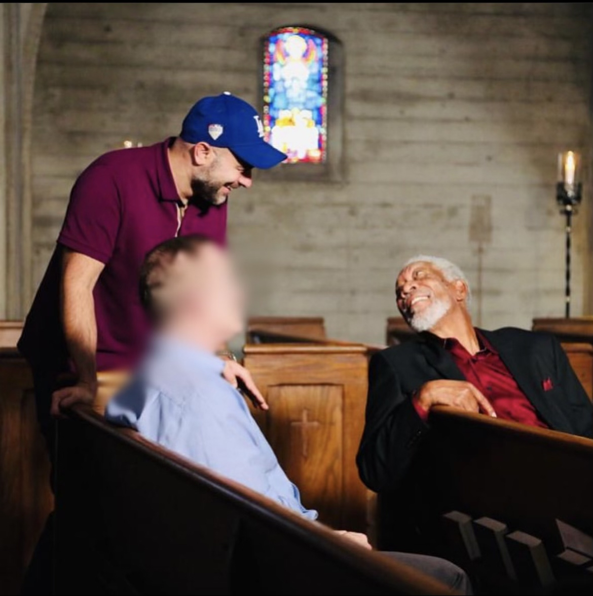 Reza Riazi and Morgan Freeman on set for The Story of God