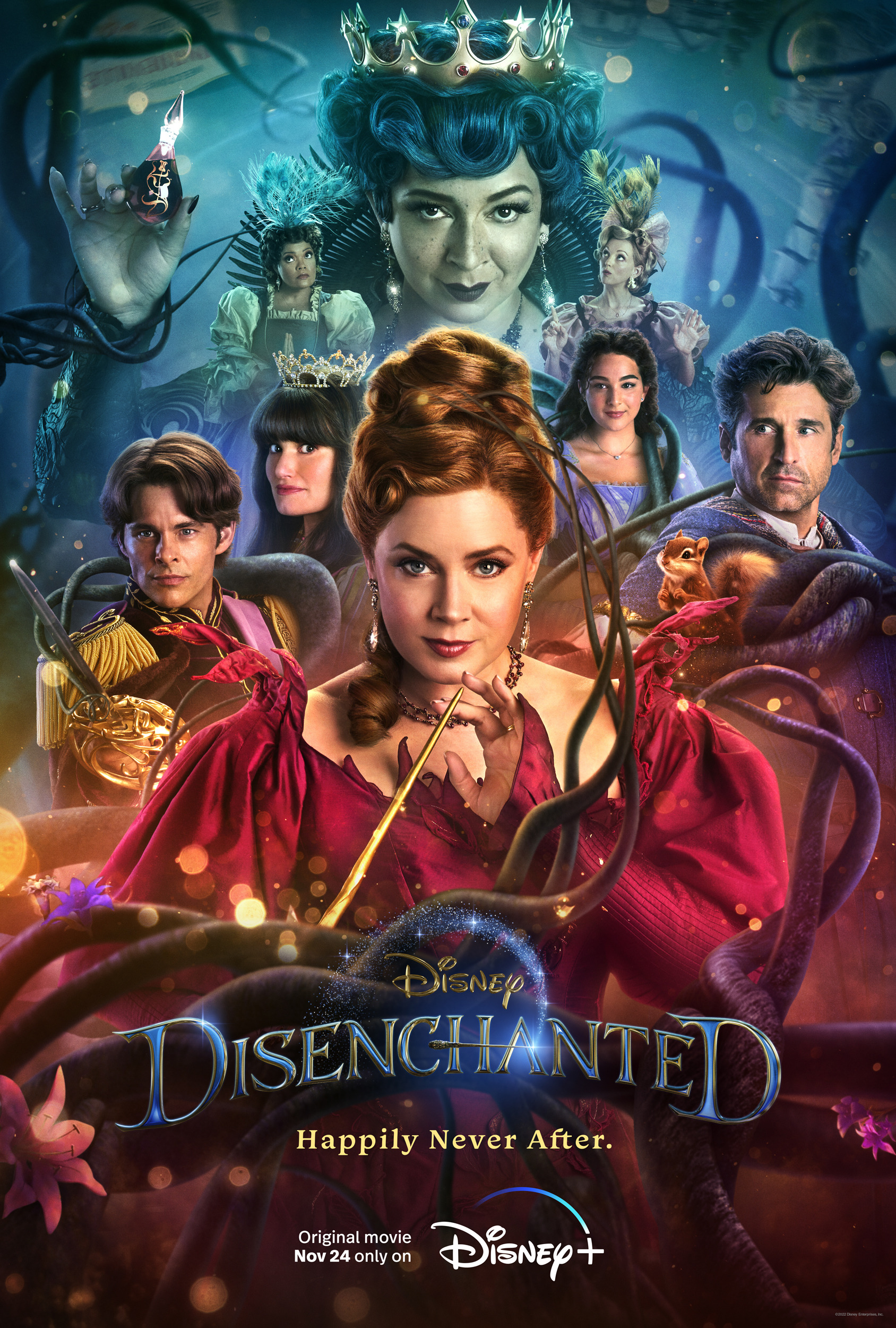 Patrick Dempsey, James Marsden, Amy Adams, Idina Menzel, Maya Rudolph, Yvette Nicole Brown, Jayma Mays, Griffin Newman, and Gabriella Baldacchino in Disenchanted (2022)