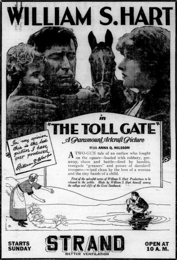 William S. Hart, Richard Headrick, Anna Q. Nilsson, and Fritz the Horse in The Toll Gate (1920)