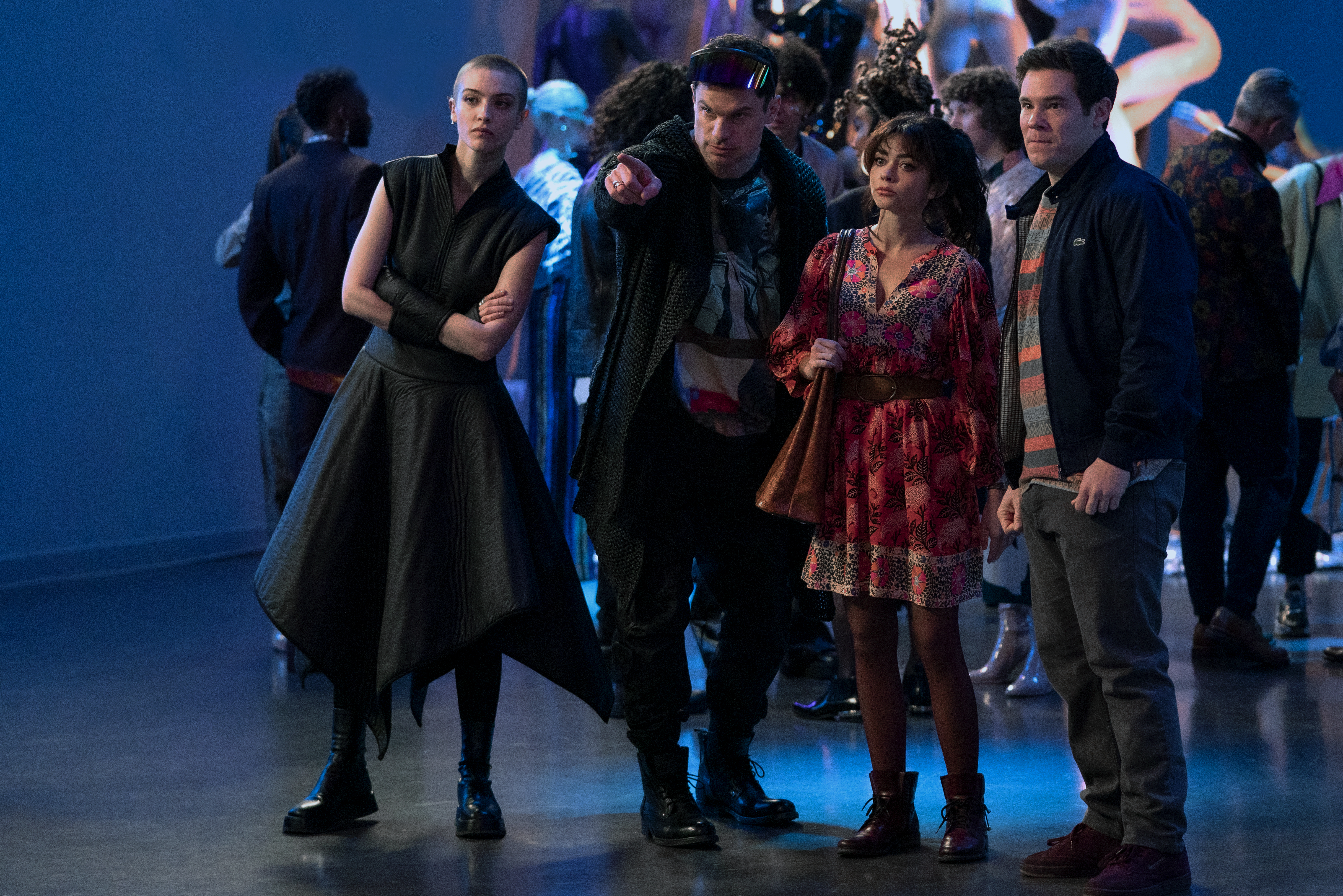 Sarah Hyland, Lera Abova, Flula Borg, and Adam Devine in Pitch Perfect: Bumper in Berlin (2022)