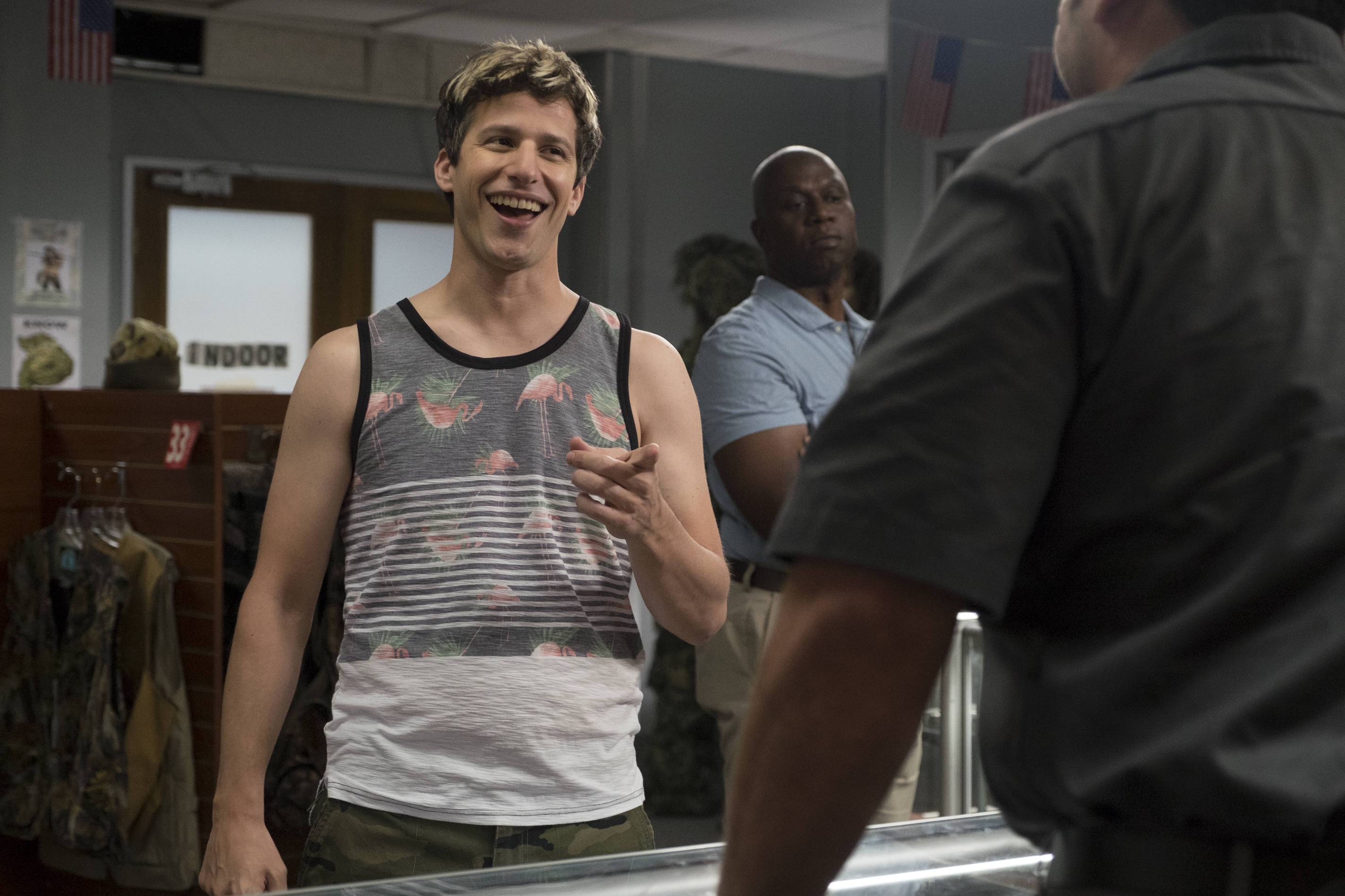 Andre Braugher, John Littlefield, and Andy Samberg in Brooklyn Nine-Nine (2013)