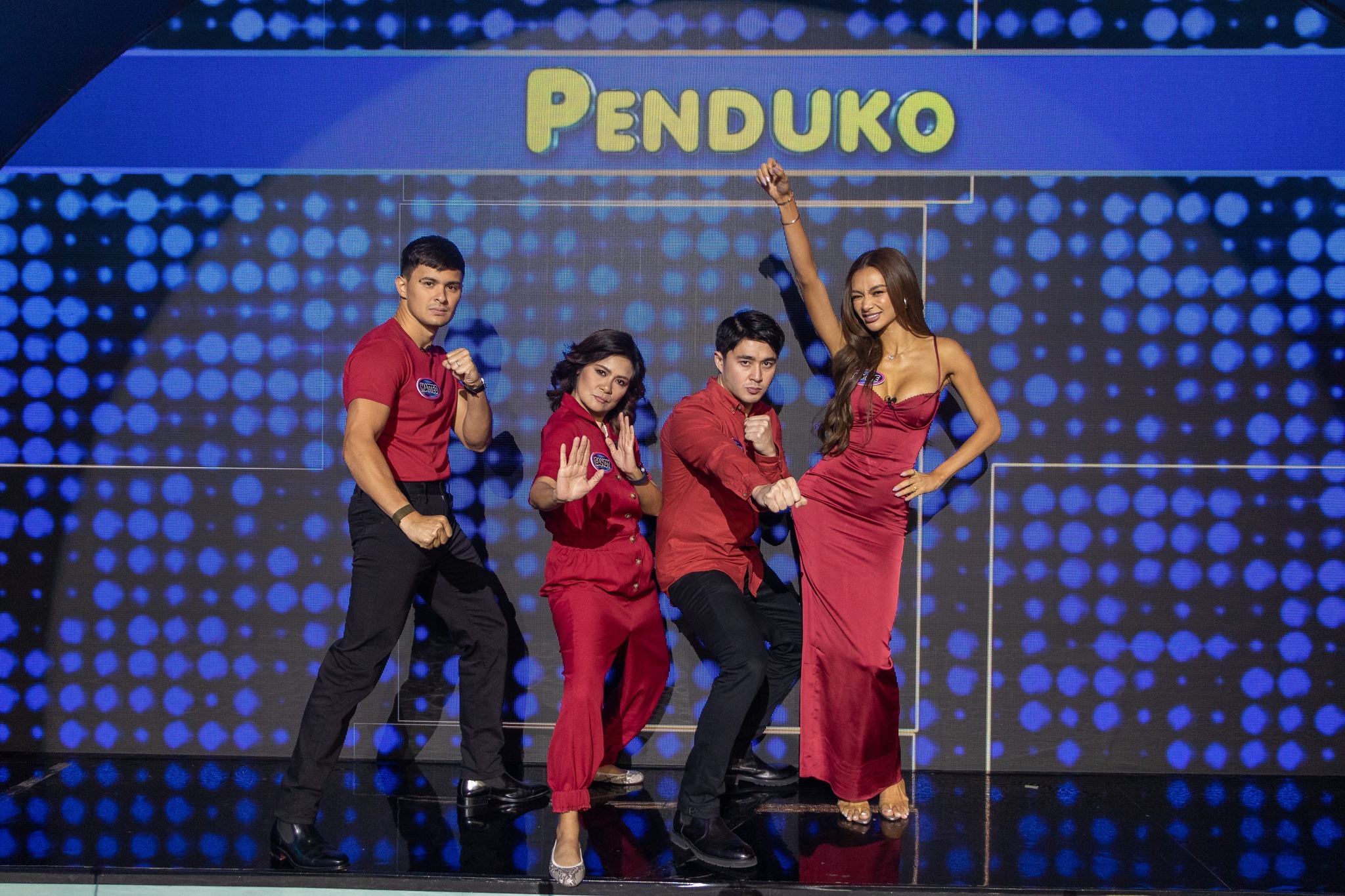 Candy Pangilinan, Arron Villaflor, Matteo Guidicelli, and Kylie Verzosa in Family Feud Philippines (2022)