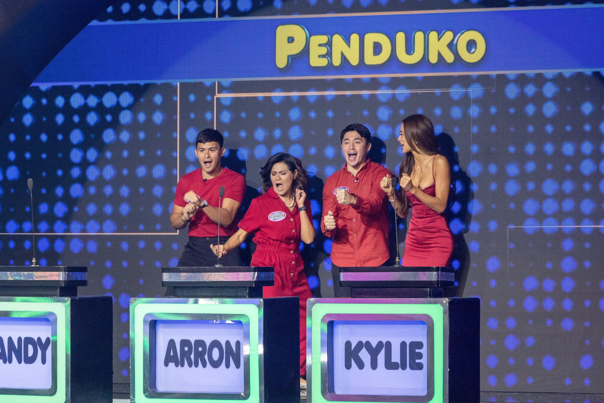 Candy Pangilinan, Arron Villaflor, Matteo Guidicelli, and Kylie Verzosa in Family Feud Philippines (2022)