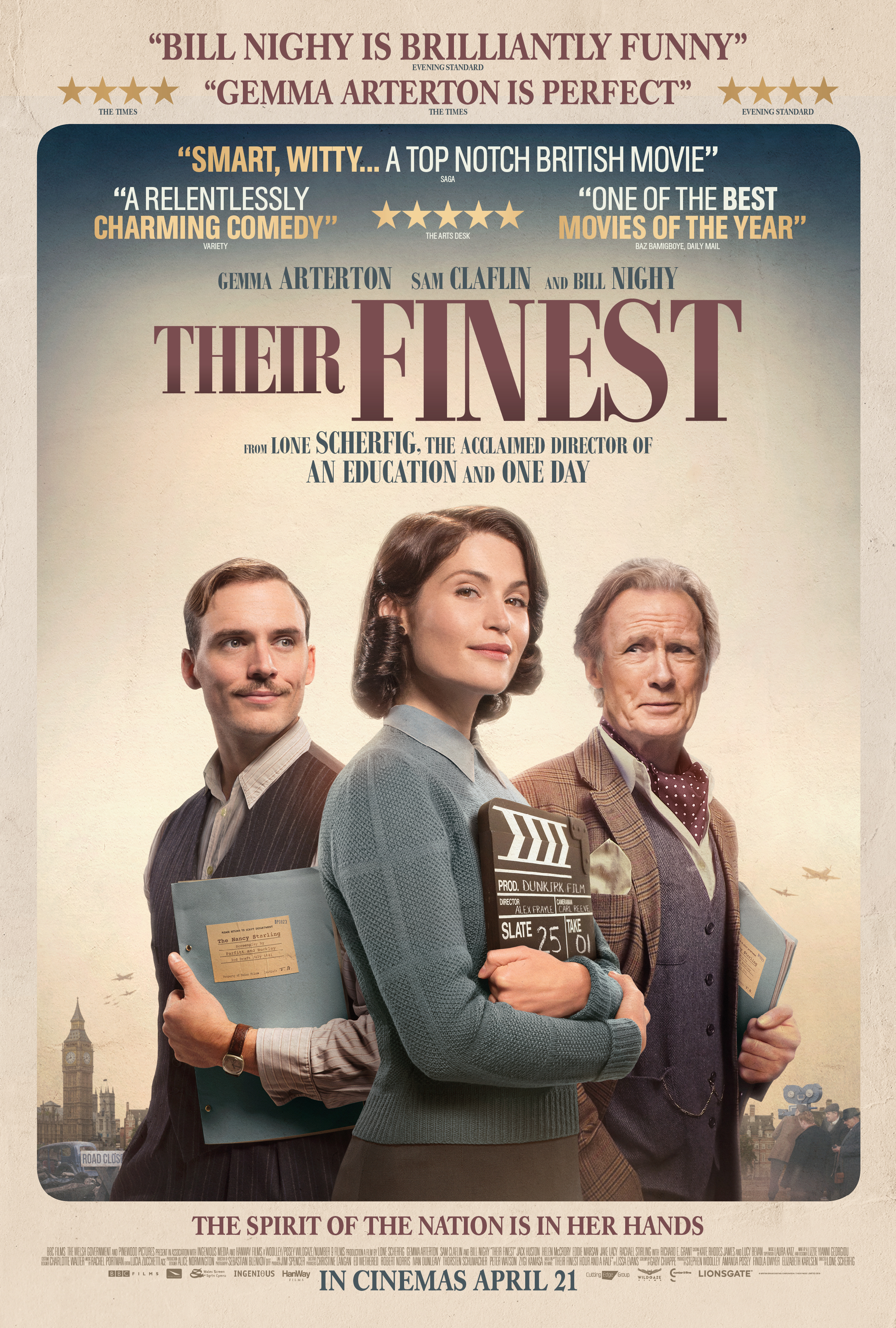 Bill Nighy, Gemma Arterton, and Sam Claflin in Their Finest (2016)