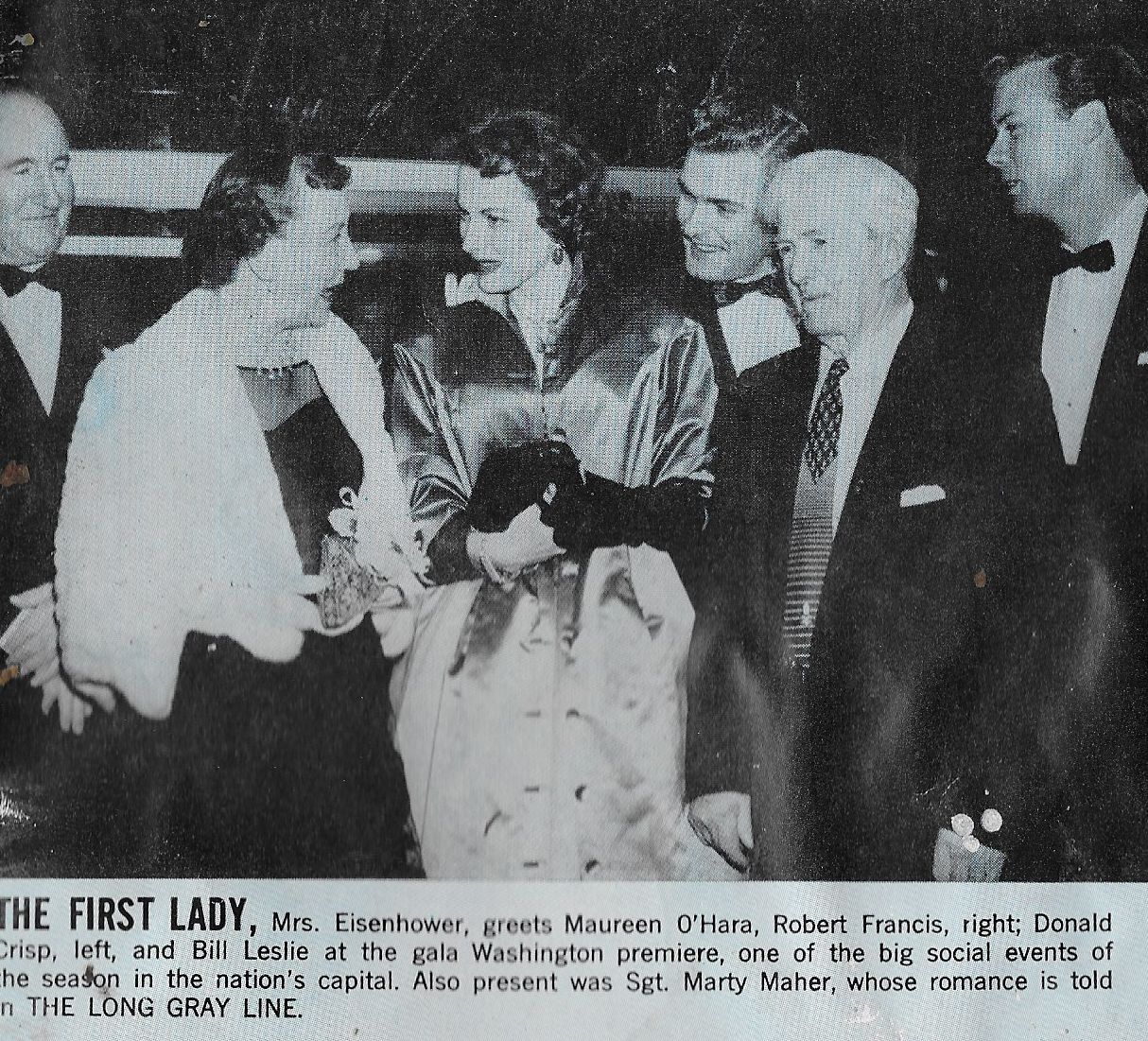 Maureen O'Hara, Donald Crisp, Mamie Eisenhower, Robert Francis, and William Leslie in The Long Gray Line (1955)