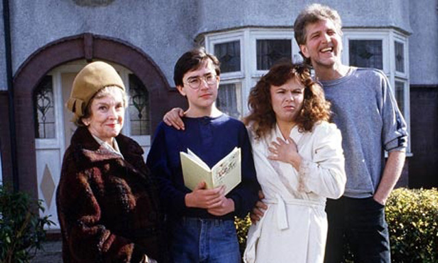 Stephen Moore, Beryl Reid, Gian Sammarco, and Julie Walters in The Secret Diary of Adrian Mole Aged 13¾ (1985)