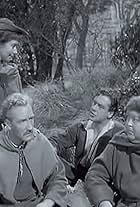 Alexander Gauge, Richard Greene, Bernadette O'Farrell, and Leslie Phillips in The Adventures of Robin Hood (1955)