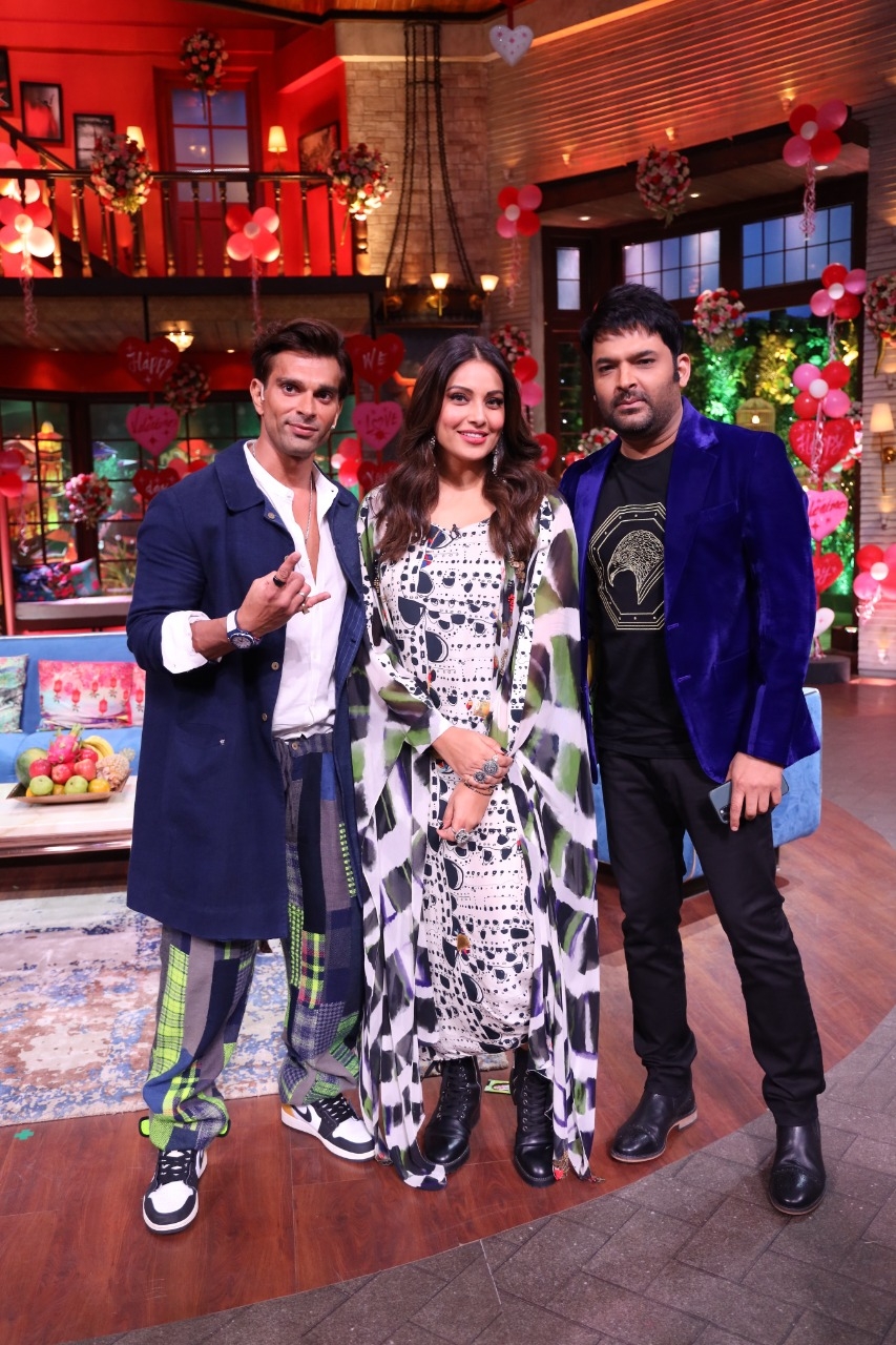 Bipasha Basu, Karan Singh Grover, and Kapil Sharma in Karan and Bipasha Spread Love (2022)