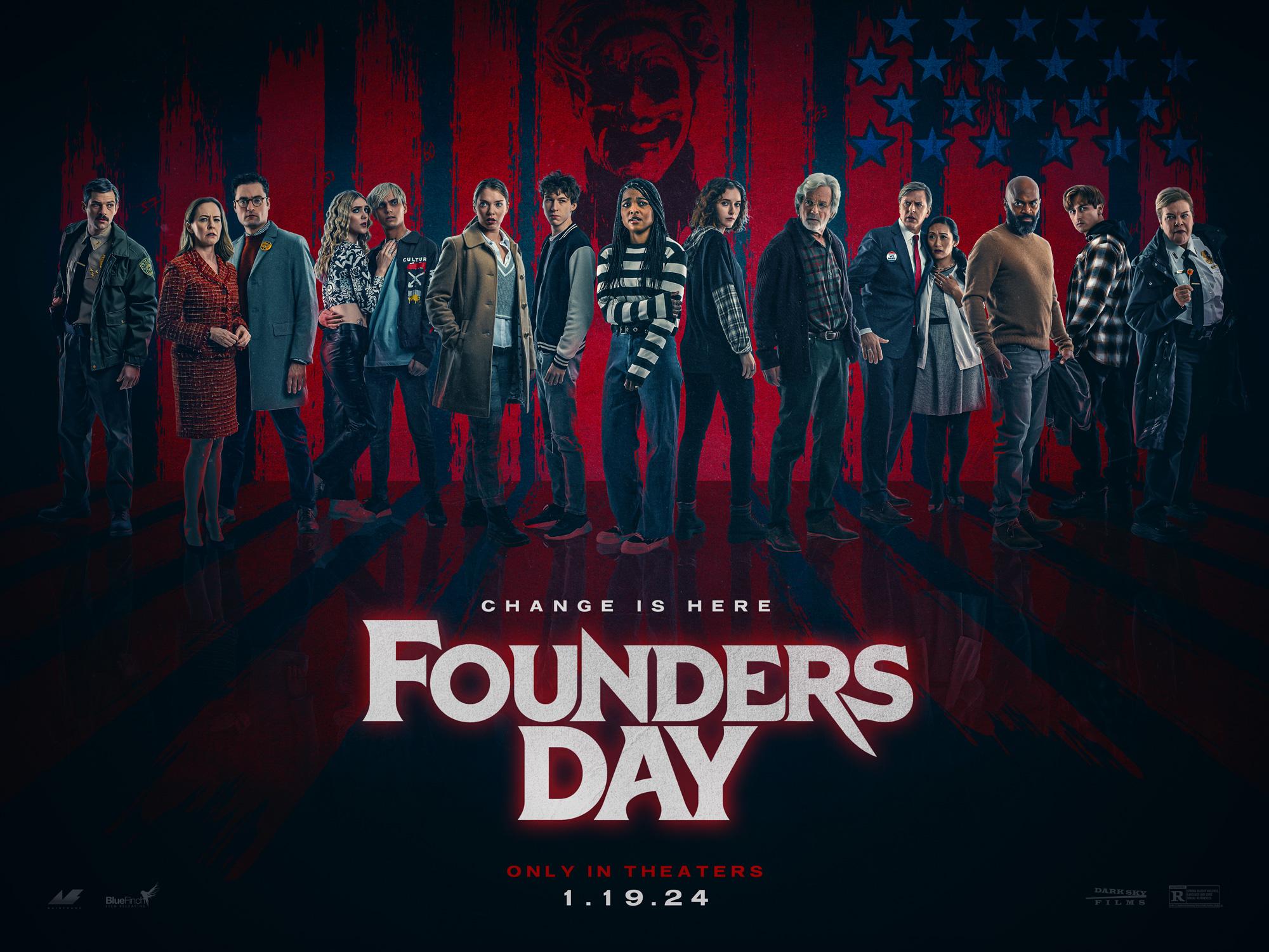 Jayce Bartok, Catherine Curtin, Amy Hargreaves, William Russ, Kate Edmonds, Andrew Stewart-Jones, Emilia McCarthy, Arun Storrs, Naomi Grace, Olivia Nikkanen, Erik Bloomquist, Devin Druid, Adam Weppler, Dylan Slade, and Tyler James White in Founders Day (2023)