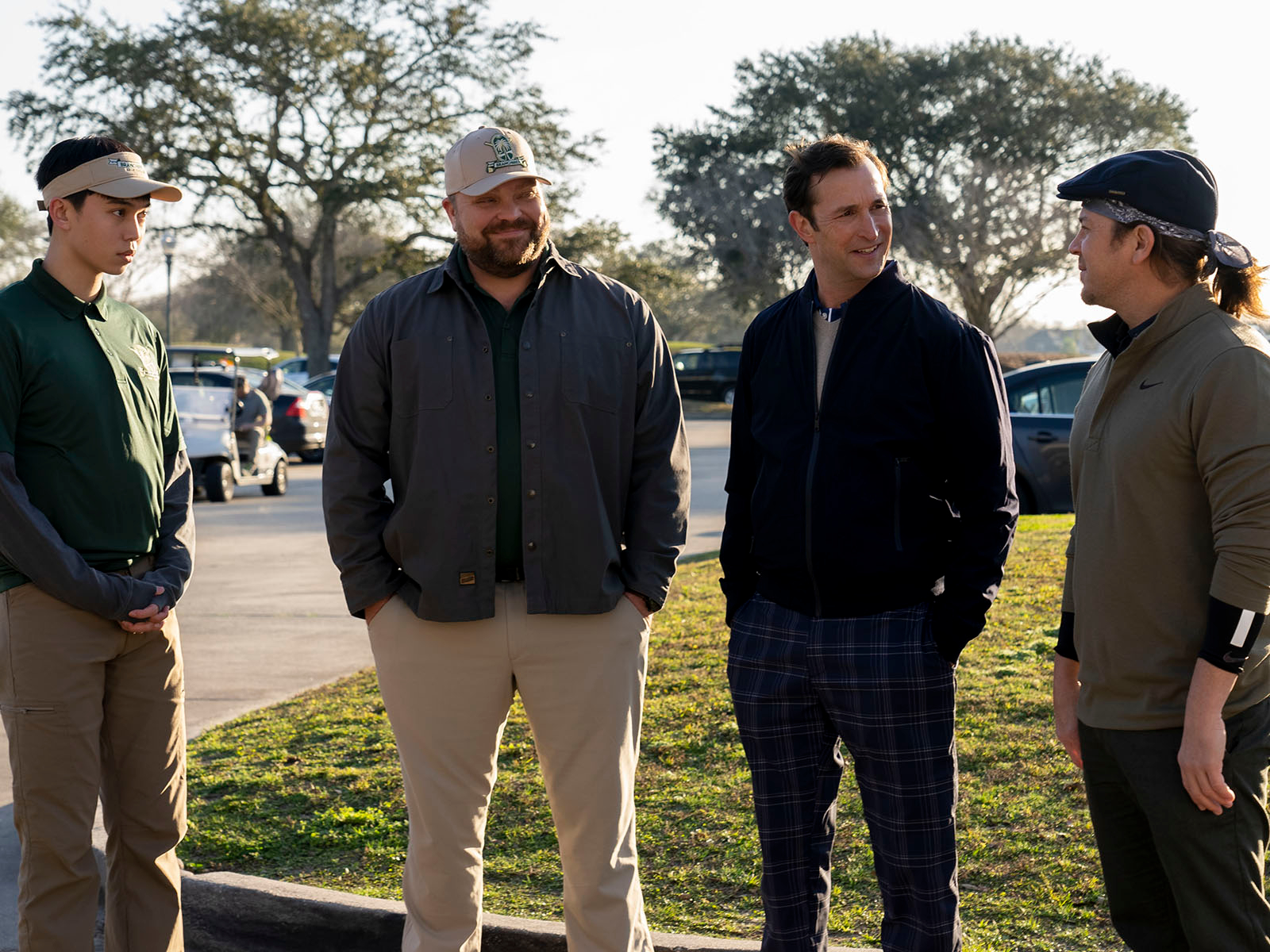 Noah Wyle, Christian Kane, Drew Powell, and Kevin Phan in Leverage: Redemption (2021)