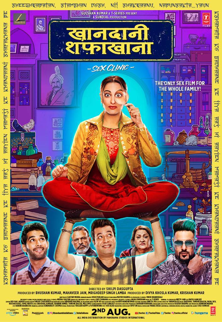 Annu Kapoor, Sonakshi Sinha, Varun Sharma, Priyansh Jora, and Badshah in Khandaani Shafakhana (2019)