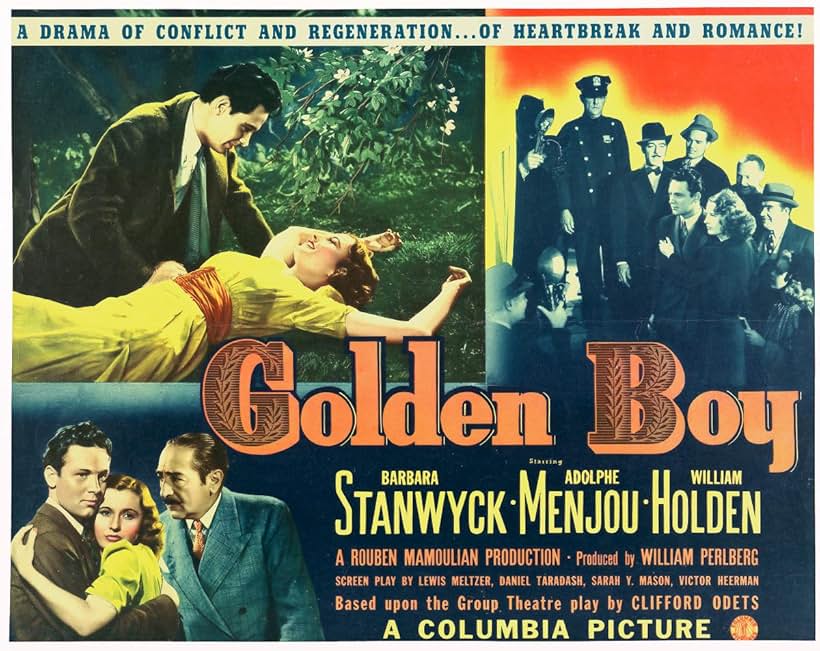 William Holden, Barbara Stanwyck, Earl Askam, Don Beddoe, Edward Brophy, Joseph Calleia, Eddie Coke, and Adolphe Menjou in Golden Boy (1939)