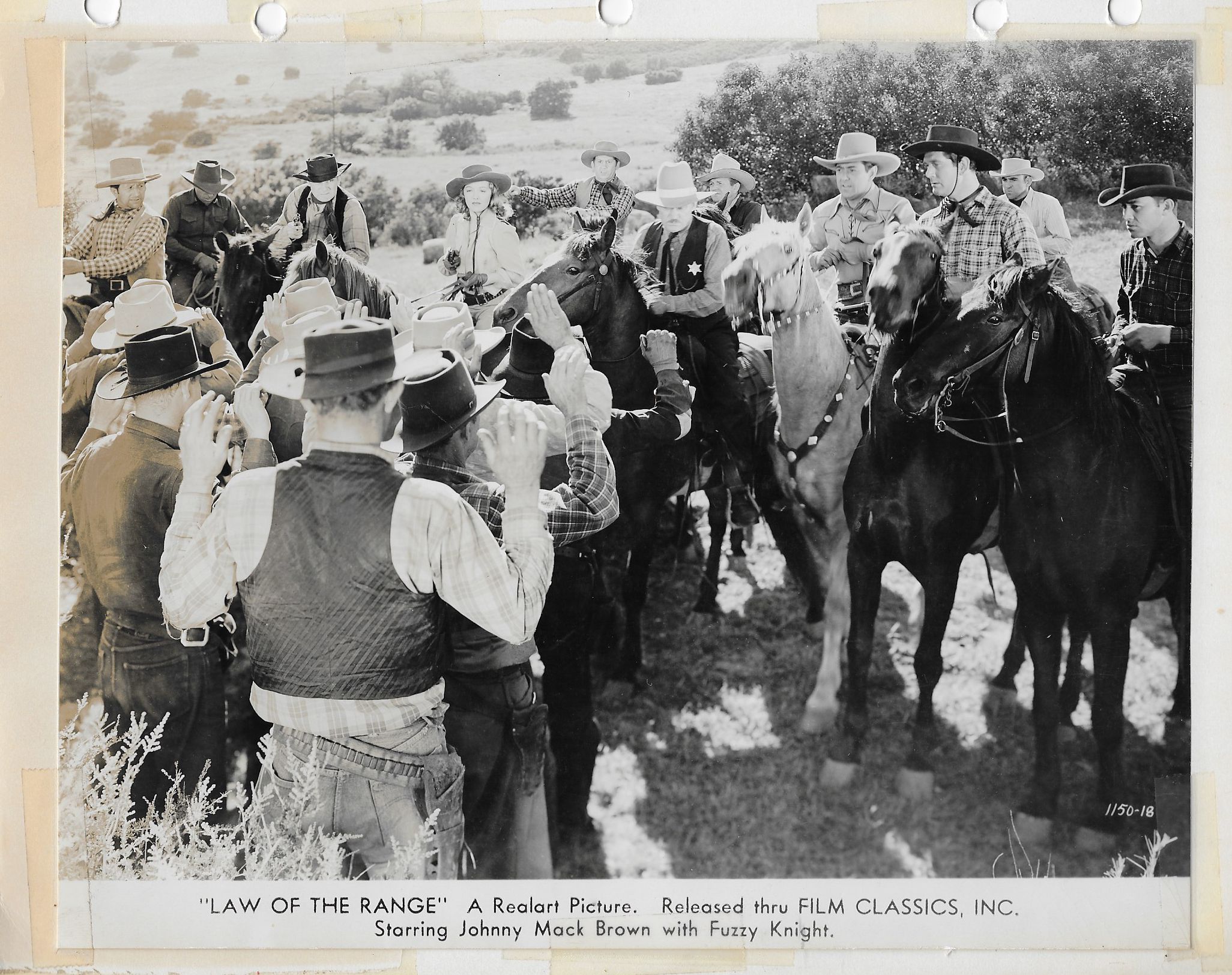 Johnny Mack Brown, Terry Frost, Fuzzy Knight, Nell O'Day, and Jack Rockwell in Law of the Range (1941)