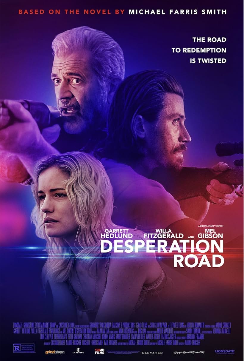 Mel Gibson, Cassian Elwes, Paulina Gálvez, Ryan Hurst, Walter Josten, Pyper Braun, Kat Foster, Willa Fitzgerald, Nadine Crocker, Haim Mazar, and Sy Turnbull in Desperation Road (2023)