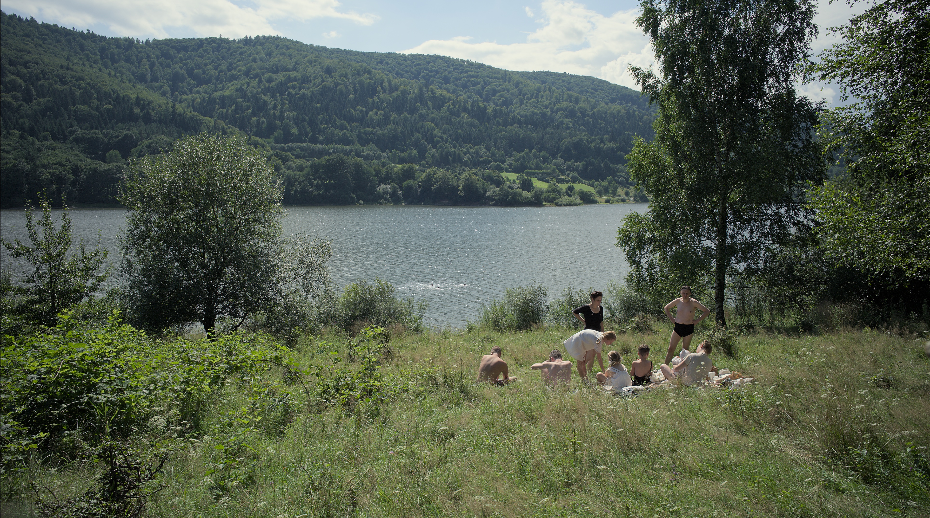 Sandra Hüller, Johann Karthaus, Nele Ahrensmeier, Luis Noah Witte, and Christian Friedel in The Zone of Interest (2023)