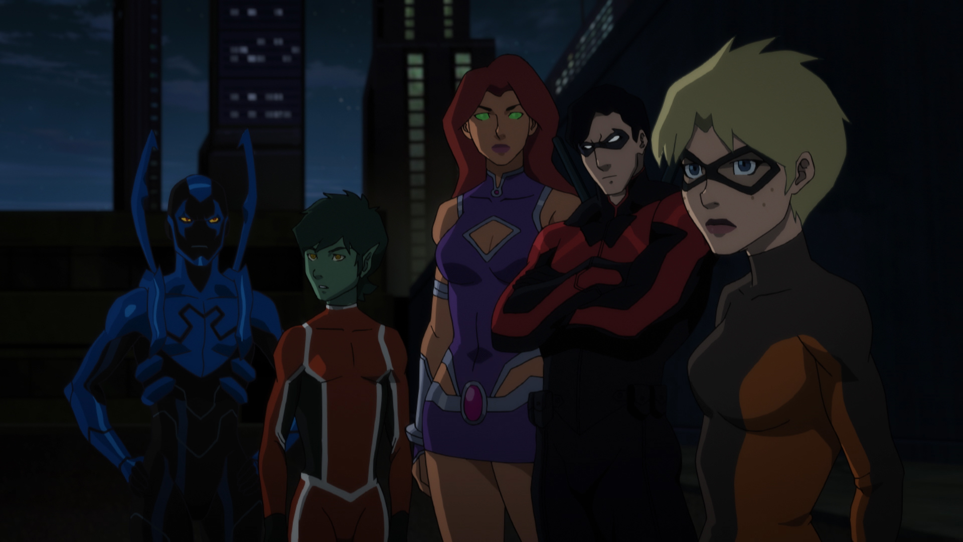 Christina Ricci, Sean Maher, Kari Wahlgren, Brandon Soo Hoo, and Jake T. Austin in Teen Titans: The Judas Contract (2017)