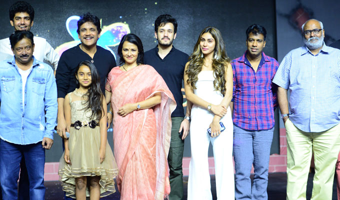 Nagarjuna Akkineni, Ram Gopal Varma, Ravi Shankar, and Myra Sareen at an event for Officer (2018)