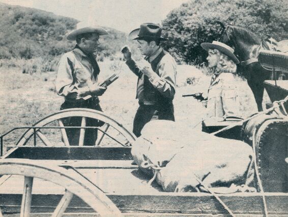 Judy Clark, Edmund Cobb, and Tom Keene in Desperadoes of the West (1950)