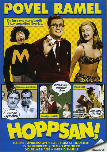 Harriet Andersson, Douglas Håge, Sven Lindberg, Povel Ramel, and Georg Rydeberg in Hoppsan! (1955)