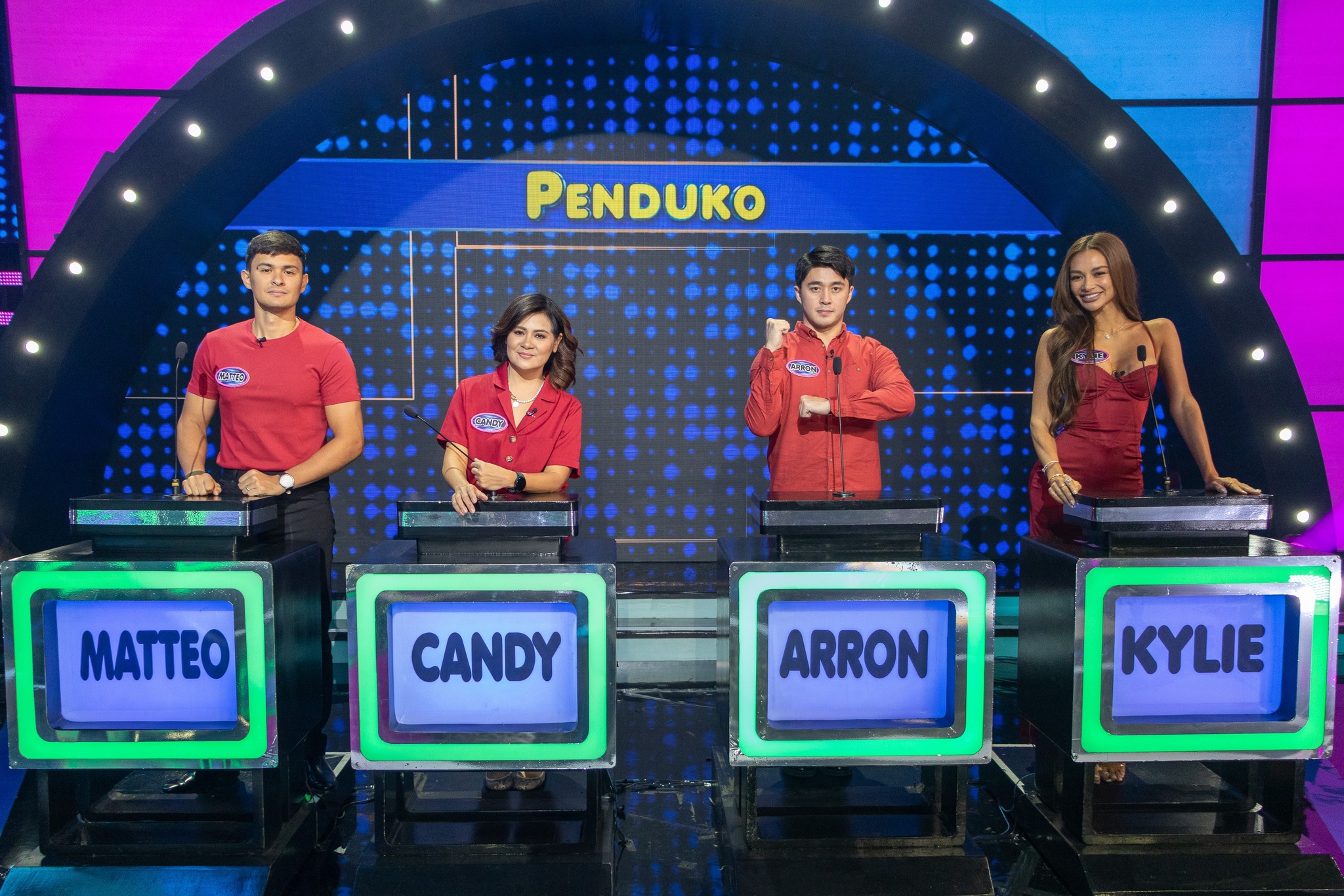 Candy Pangilinan, Arron Villaflor, Matteo Guidicelli, and Kylie Verzosa in Family Feud Philippines (2022)