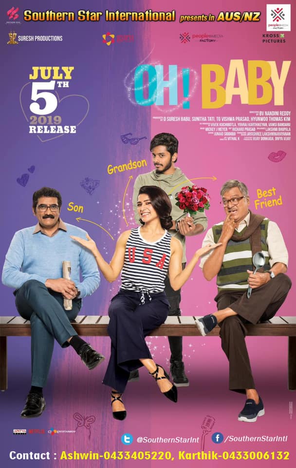 Rajendra Prasad, Teja Sajja, Rao Ramesh, and Samantha Ruth Prabhu in Oh Baby (2019)