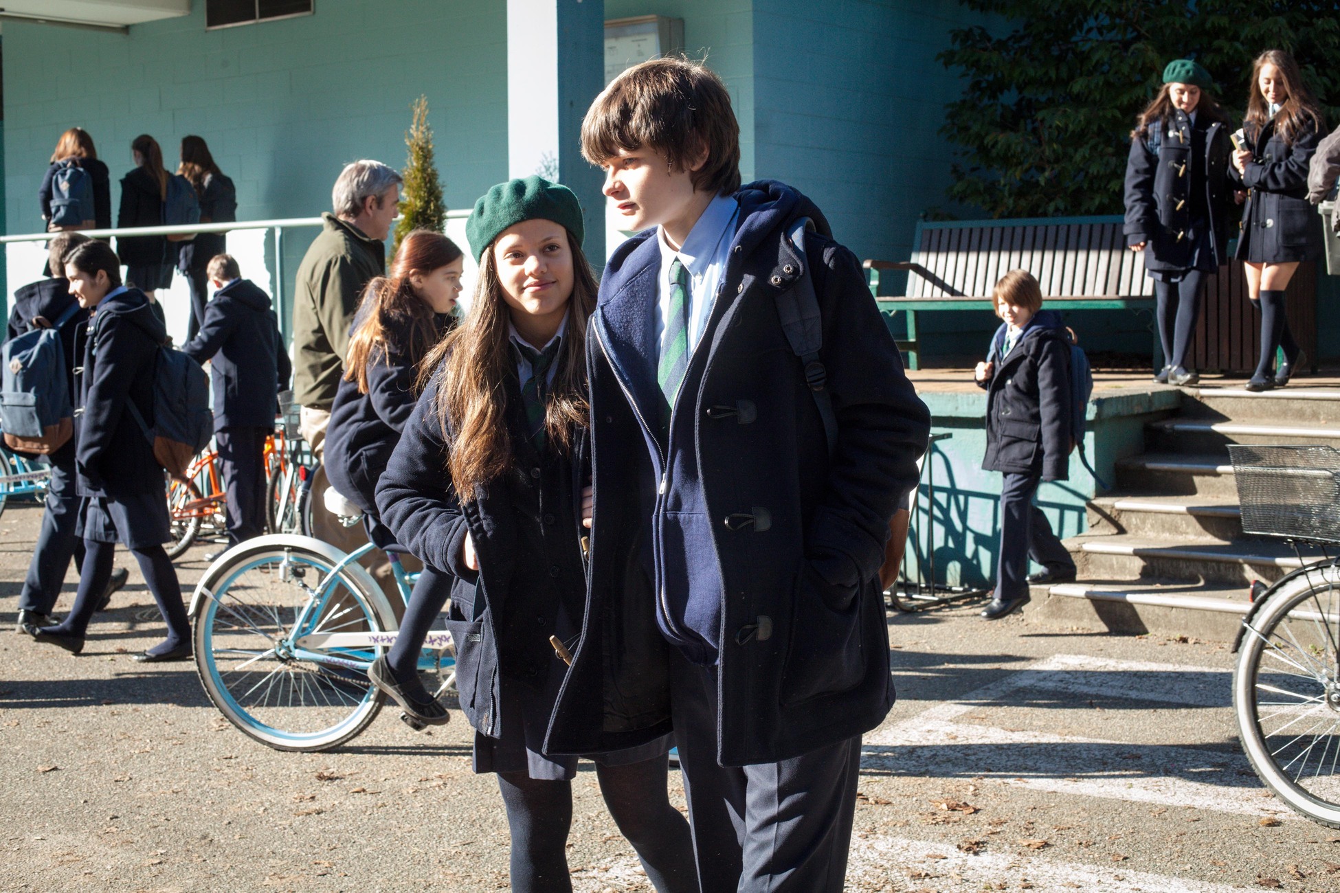 Charlie Tahan and Sarah Jeffery in Wayward Pines (2015)