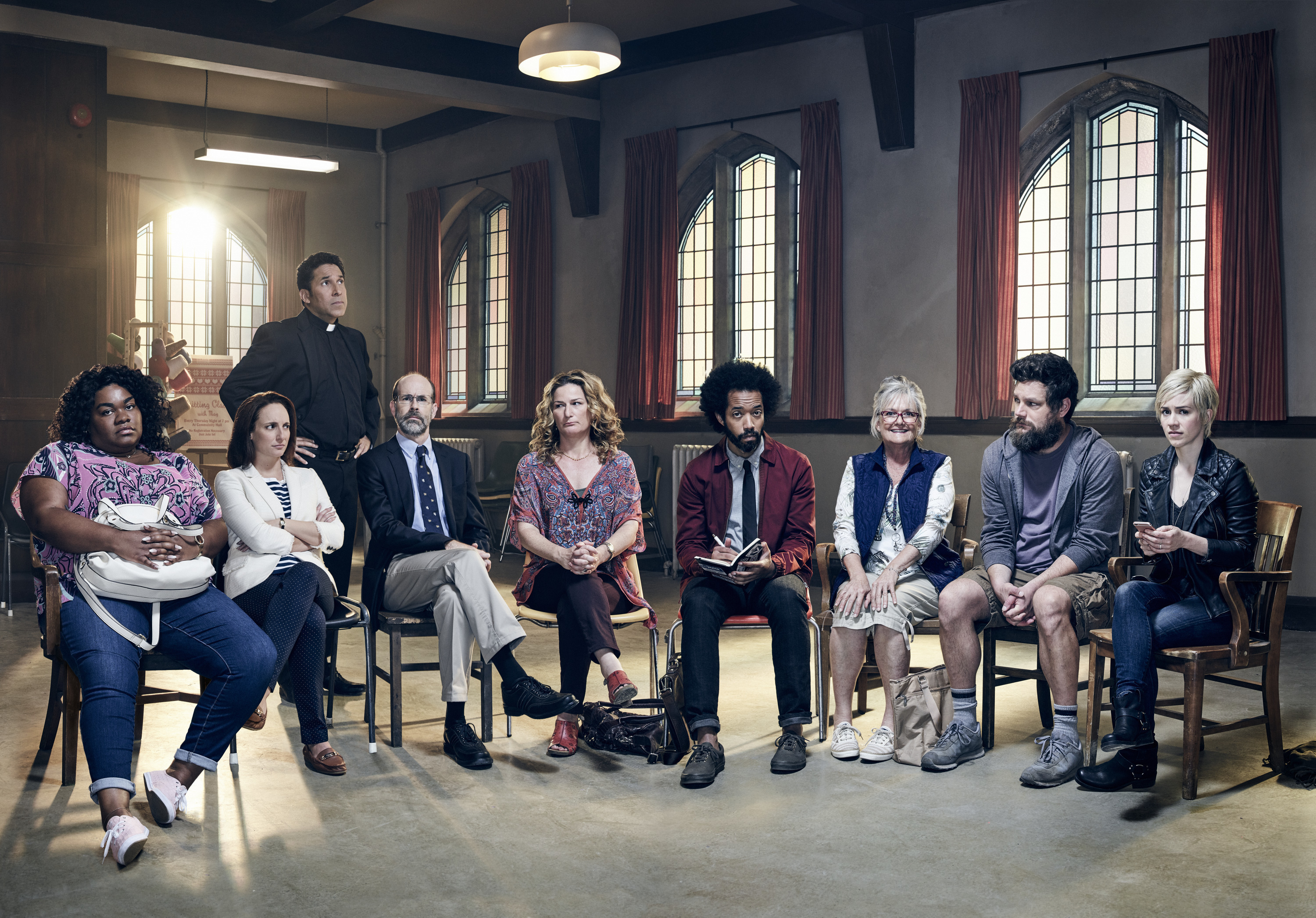 Ana Gasteyer, Nancy Lenehan, Brian Huskey, Oscar Nuñez, Wyatt Cenac, Tracee Chimo Pallero, Alice Wetterlund, Luka Jones, and Da'Vine Joy Randolph in People of Earth (2016)