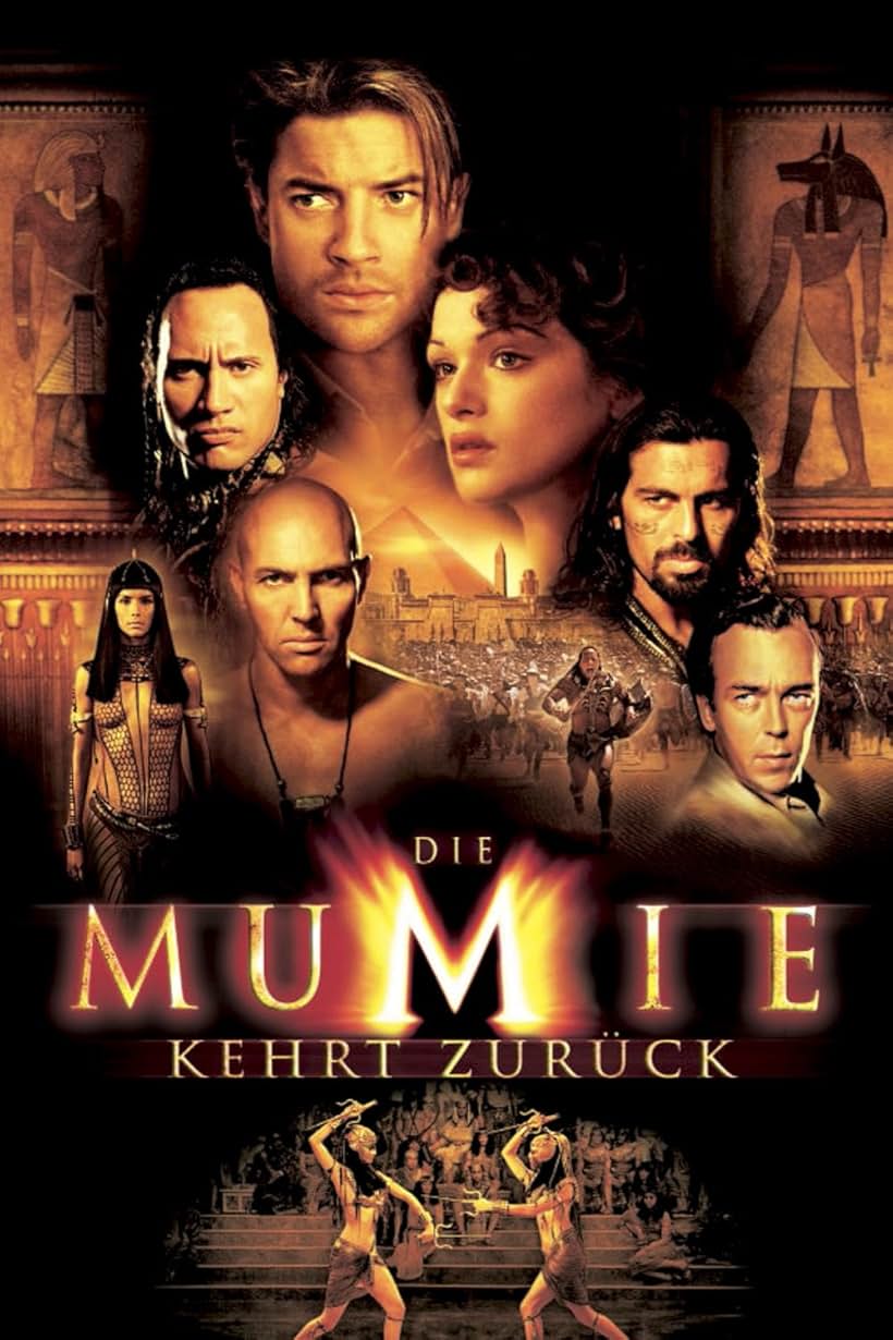 Brendan Fraser, John Hannah, Rachel Weisz, Oded Fehr, Dwayne Johnson, Patricia Velasquez, and Arnold Vosloo in The Mummy Returns (2001)