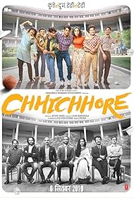 Prateik Patil Babbar, Shraddha Kapoor, Tahir Raj Bhasin, Sushant Singh Rajput, Naveen Polishetty, Varun Sharma, Saharsh Kumar Shukla, and Tushar Pandey in Chhichhore (2019)