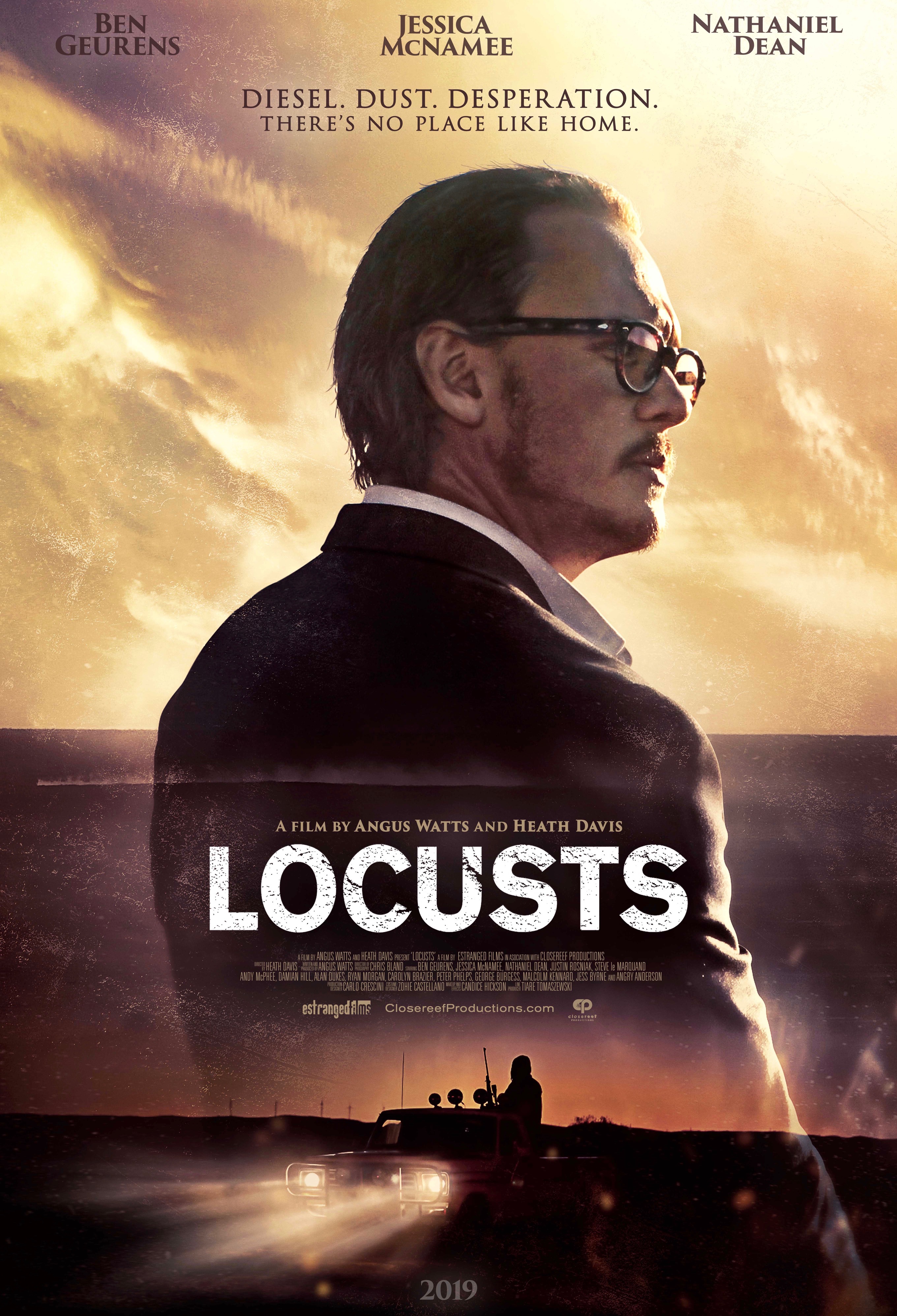 Ben Geurens, Nathaniel Dean, Heath Davis, Jessica McNamee, and Angus Watts in Locusts (2019)