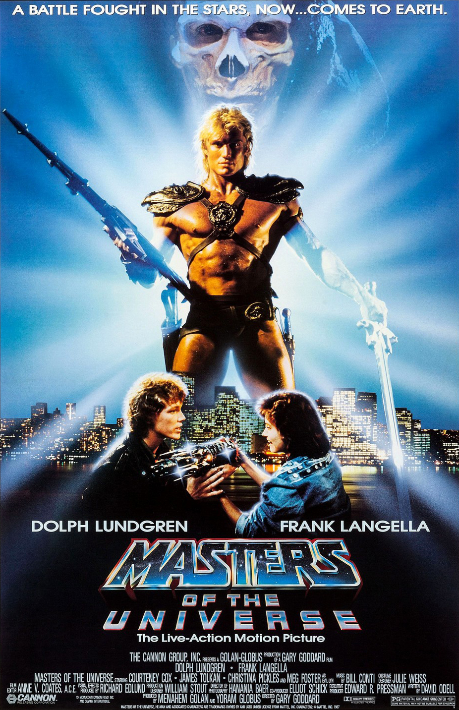 Dolph Lundgren, Robert Duncan McNeill, and Courteney Cox in Masters of the Universe (1987)