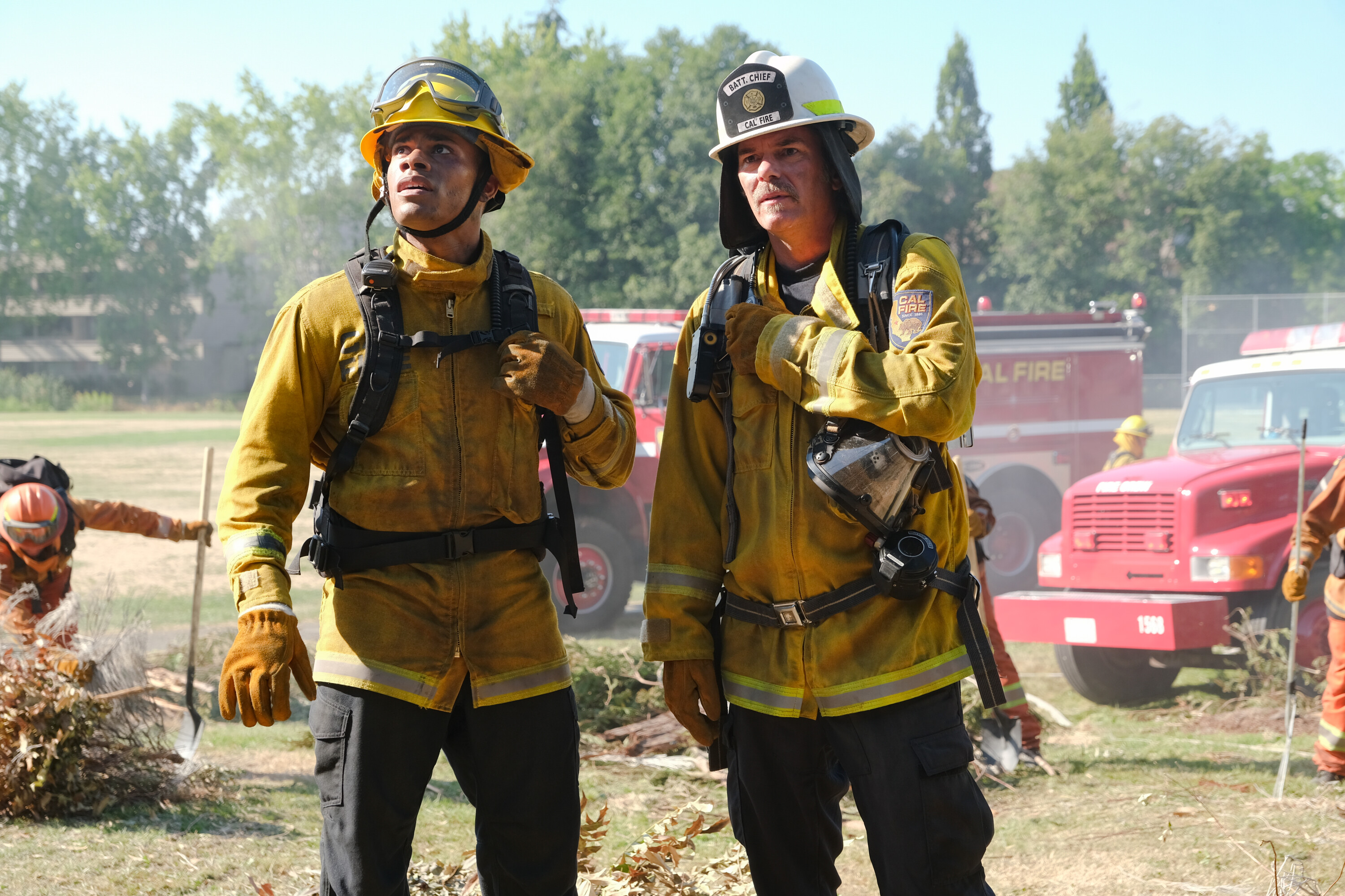 Billy Burke and Jordan Calloway in Fire Country (2022)