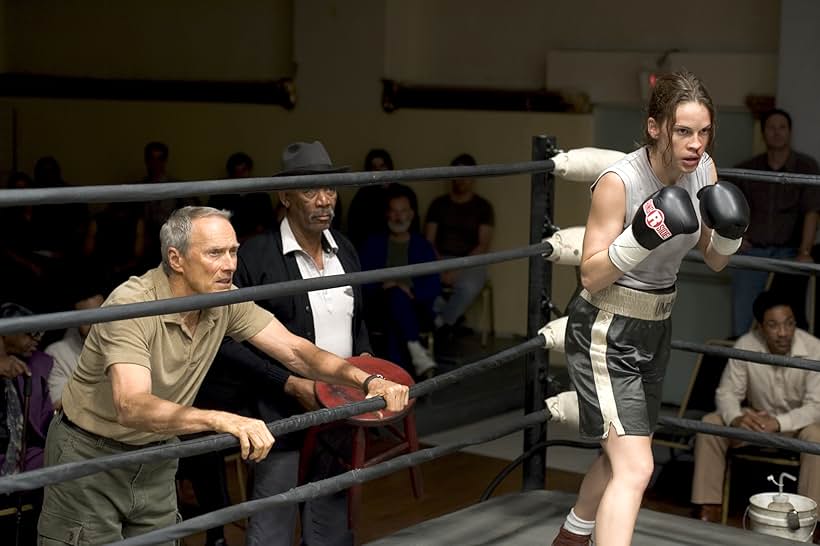 Clint Eastwood, Morgan Freeman, and Hilary Swank in Million Dollar Baby (2004)