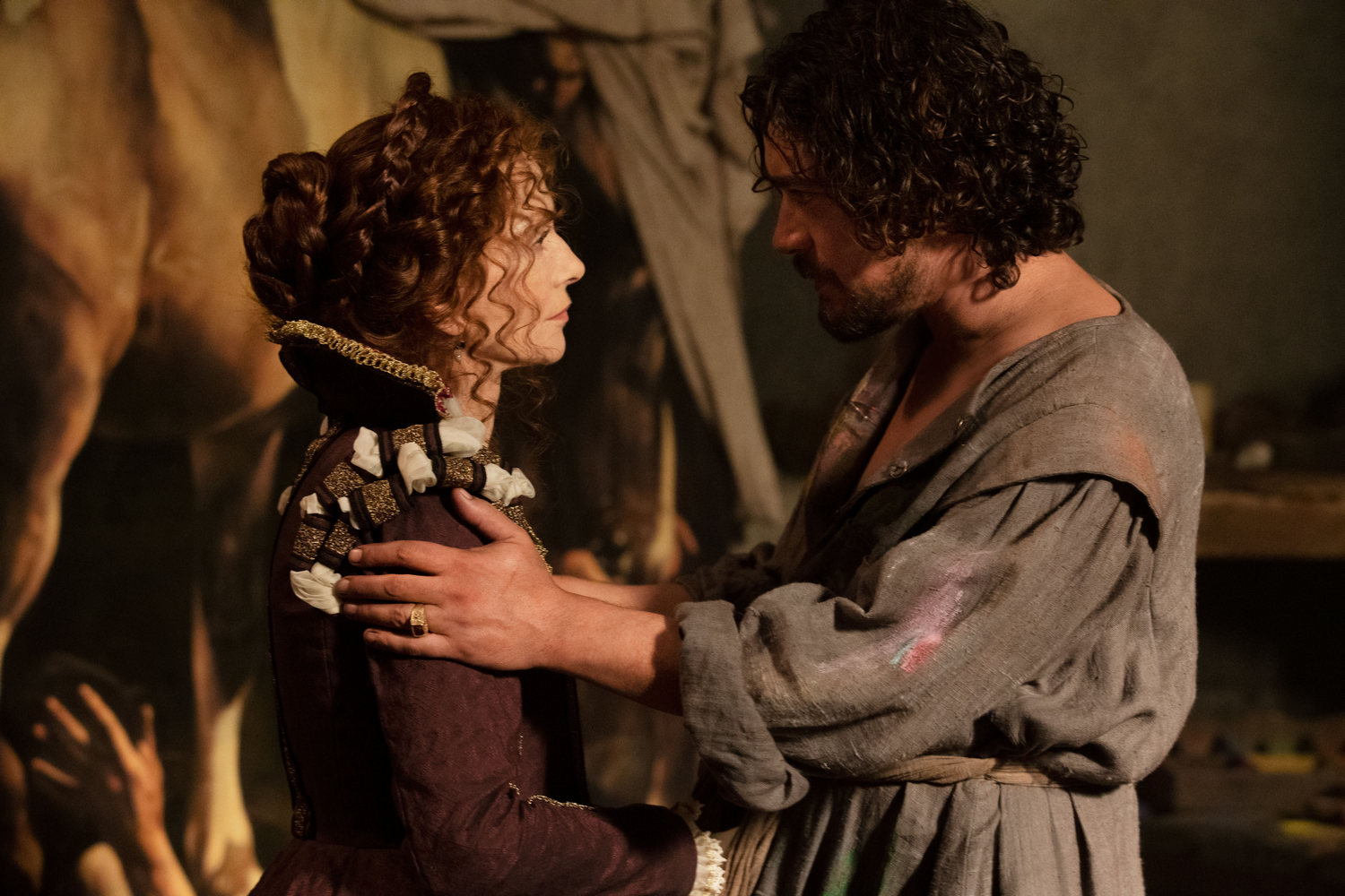 Isabelle Huppert and Riccardo Scamarcio in Caravaggio's Shadow (2022)