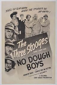 Moe Howard, Larry Fine, Curly Howard, and Christine McIntyre in No Dough Boys (1944)