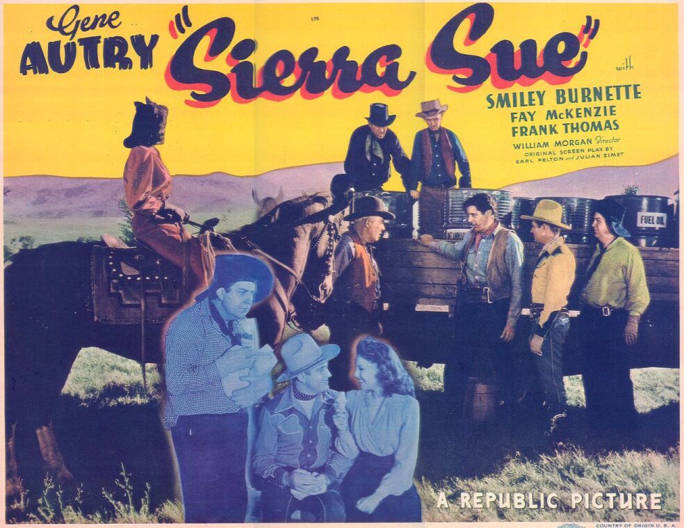 Gene Autry, Smiley Burnette, Robert Homans, Fay McKenzie, and Hugh Prosser in Sierra Sue (1941)