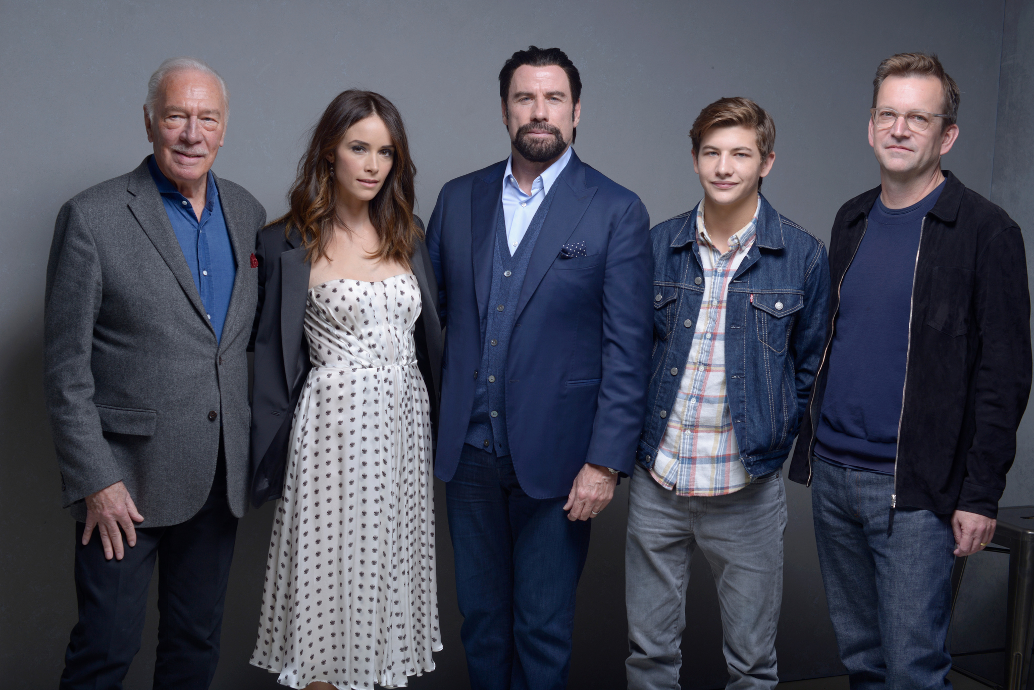 John Travolta, Christopher Plummer, Abigail Spencer, Philip Martin, and Tye Sheridan at an event for The Forger (2014)