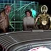 Anthony Daniels, Carrie Fisher, and Alex McCrindle in Star Wars (1977)