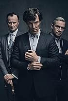 Martin Freeman, Mark Gatiss, and Benedict Cumberbatch in Sherlock (2010)