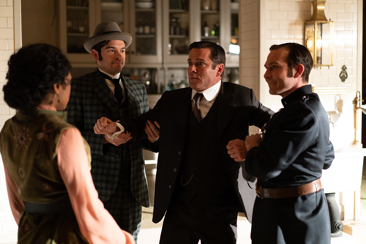 Yannick Bisson, Daniel Maslany, Jonny Harris, and Shanice Banton in Murdoch Mysteries (2008)