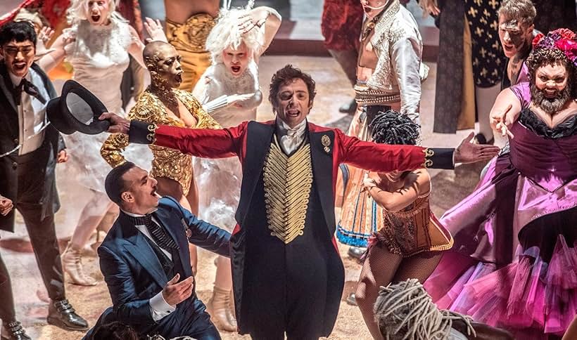 Hugh Jackman, Sunny Walters, Martha Nichols, Caoife Coleman, Jeremy Hudson, Khasan Brailsford, Taylor James, Keala Settle, Jonathan Redavid, Mishay Petronelli, and Danial Son in The Greatest Showman (2017)